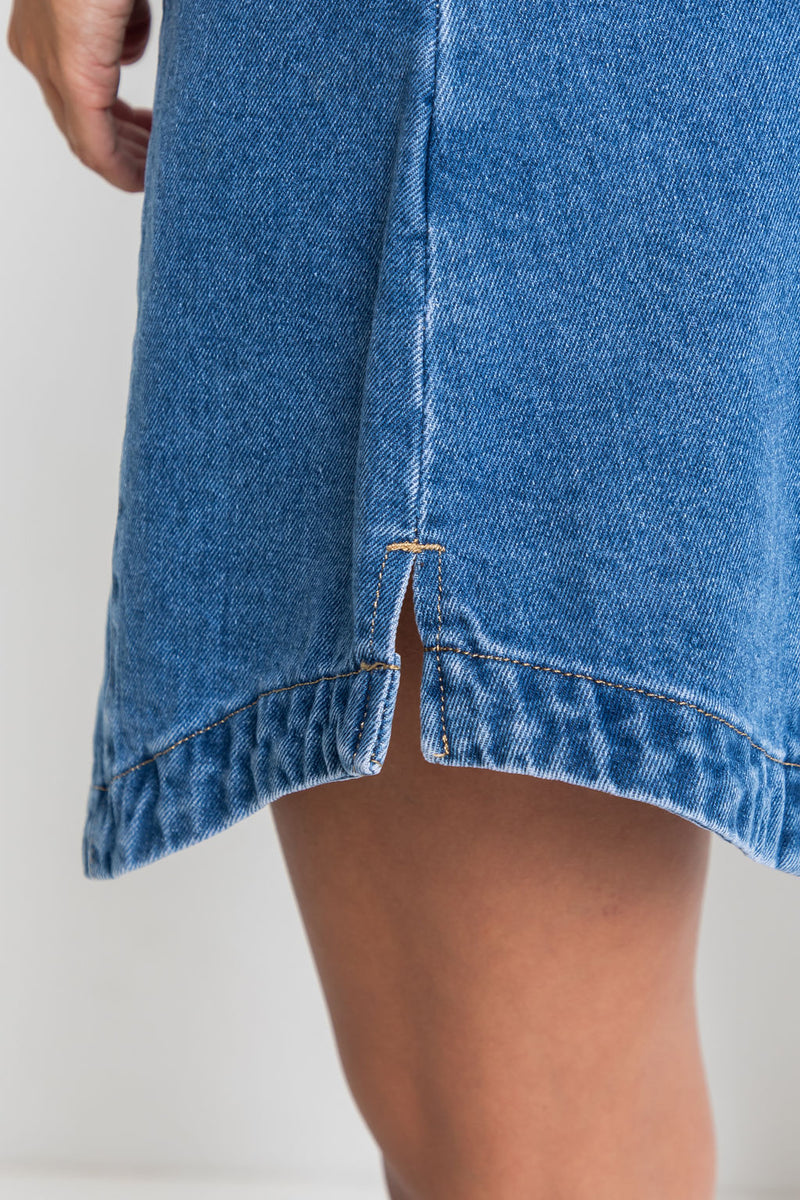 Mila Denim Mini Dress - Dark Wash - The Self Styler