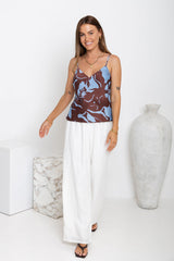 Beau Cami Top - Choc Blue Floral - The Self Styler