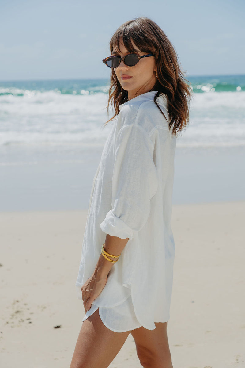 Ada Relaxed-Fit Linen Shirt - White - The Self Styler