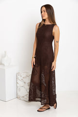 Charlotte Lace Maxi Dress - Choc - The Self Styler