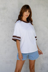Blake Relaxed-Fit Stripe Tee - White and Chocolate - The Self Styler