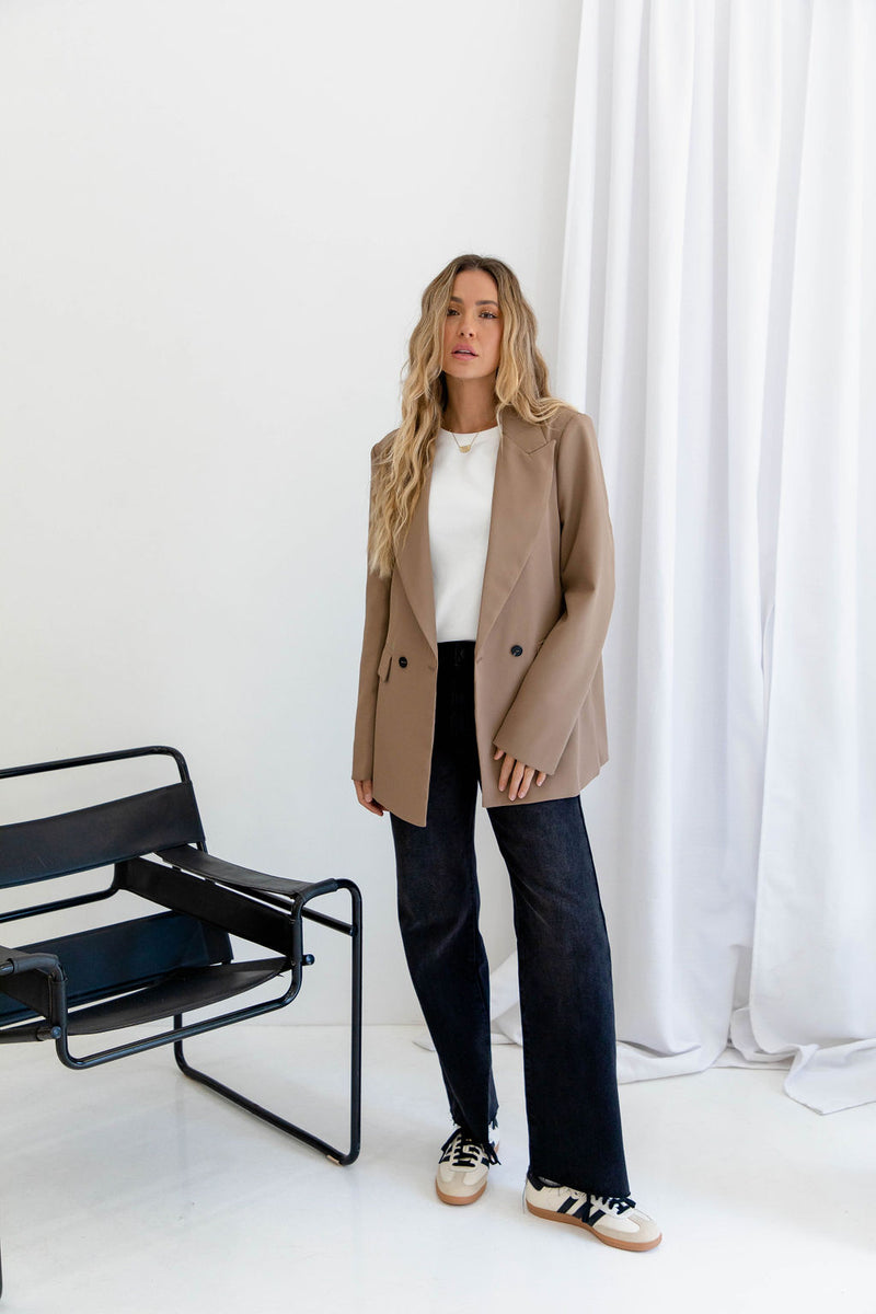 Eli Boyfriend Blazer Jacket - Mocha - The Self Styler