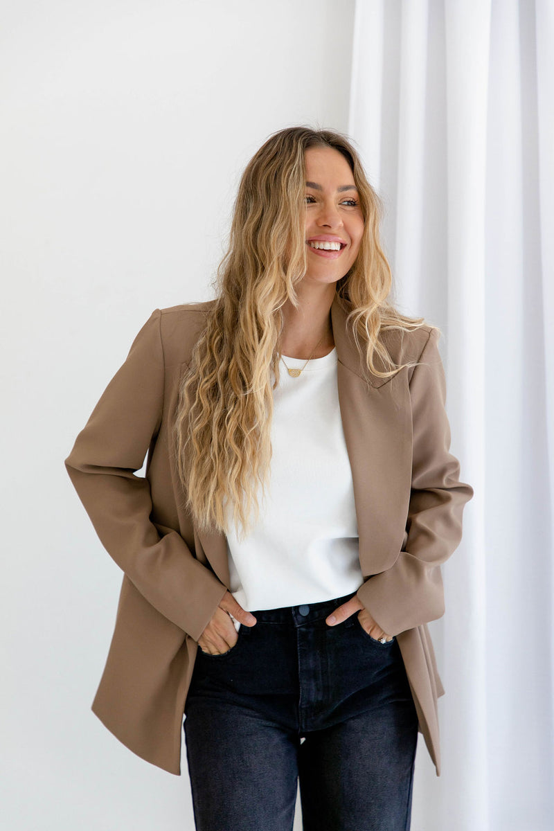 Eli Boyfriend Blazer Jacket - Mocha - The Self Styler