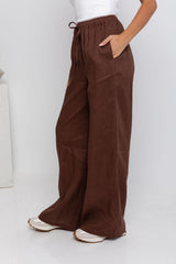 Tahlia Straight-Leg Linen Pants - Chocolate - The Self Styler
