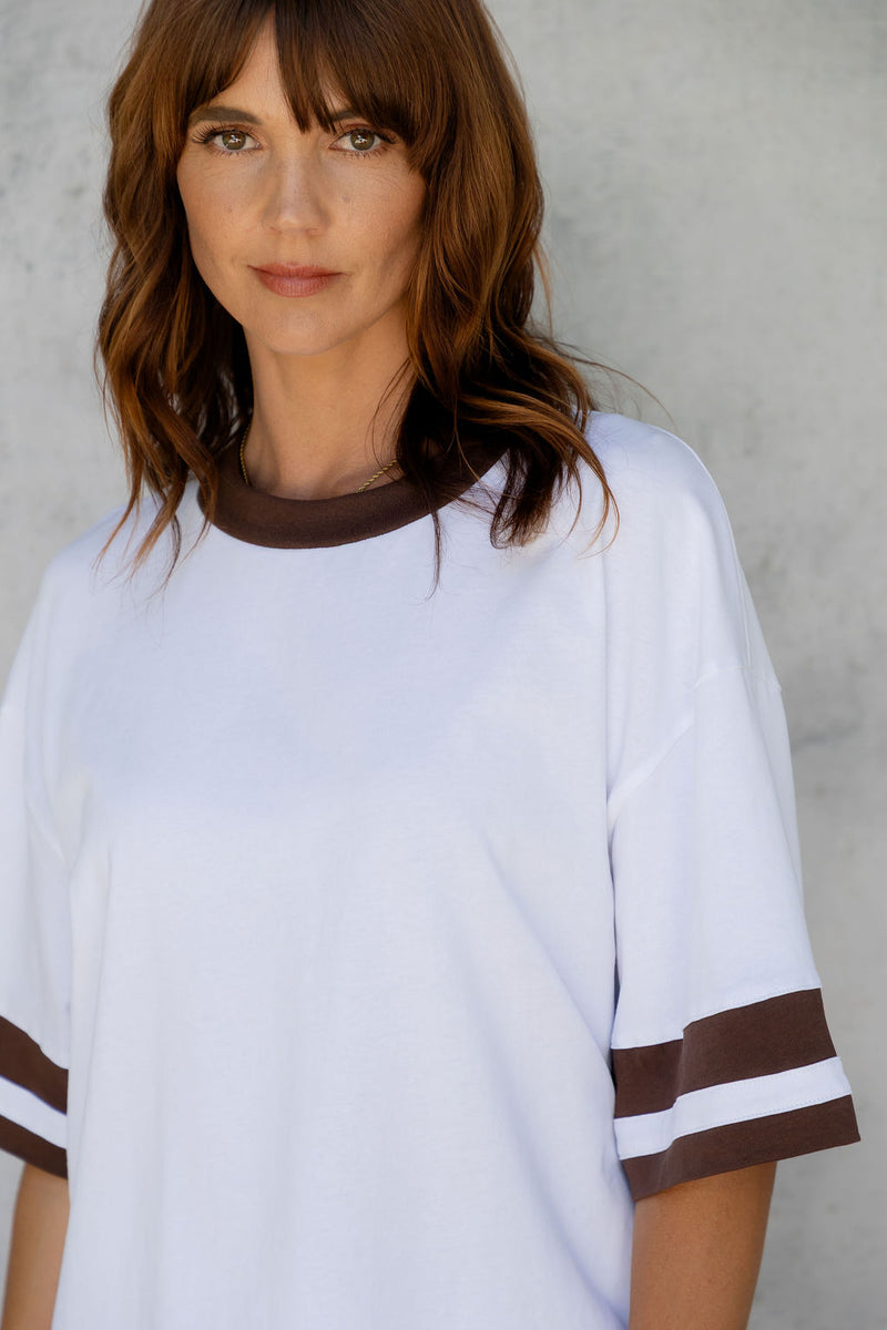 Blake Relaxed-Fit Stripe Tee - White and Chocolate - The Self Styler