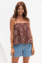Myra Cami Top - Hayman Print - Choc - The Self Styler