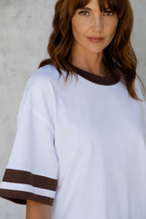 Blake Relaxed-Fit Stripe Tee - White and Chocolate - The Self Styler