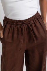 Tahlia Straight-Leg Linen Pants - Chocolate - The Self Styler