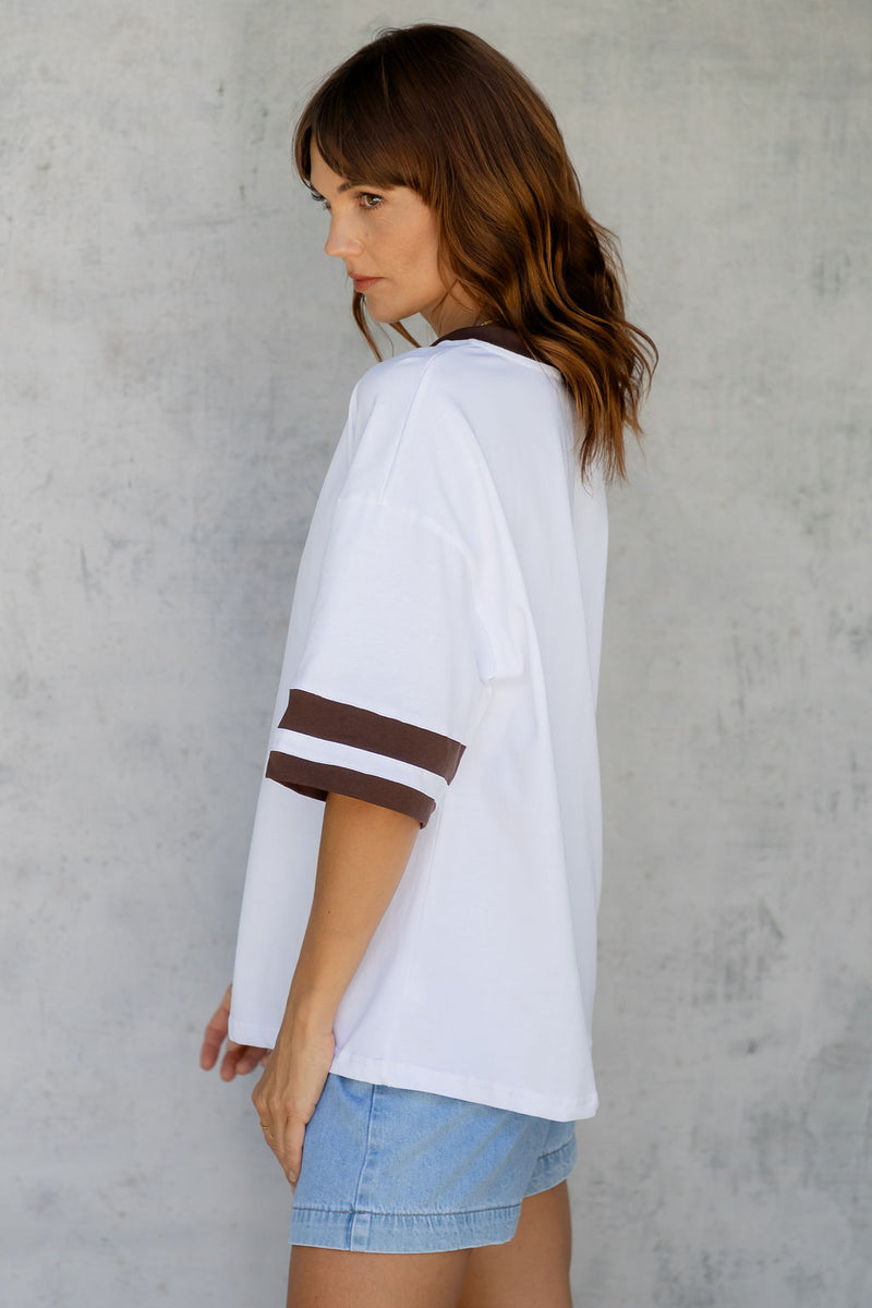 Blake Relaxed-Fit Stripe Tee - White and Chocolate - The Self Styler