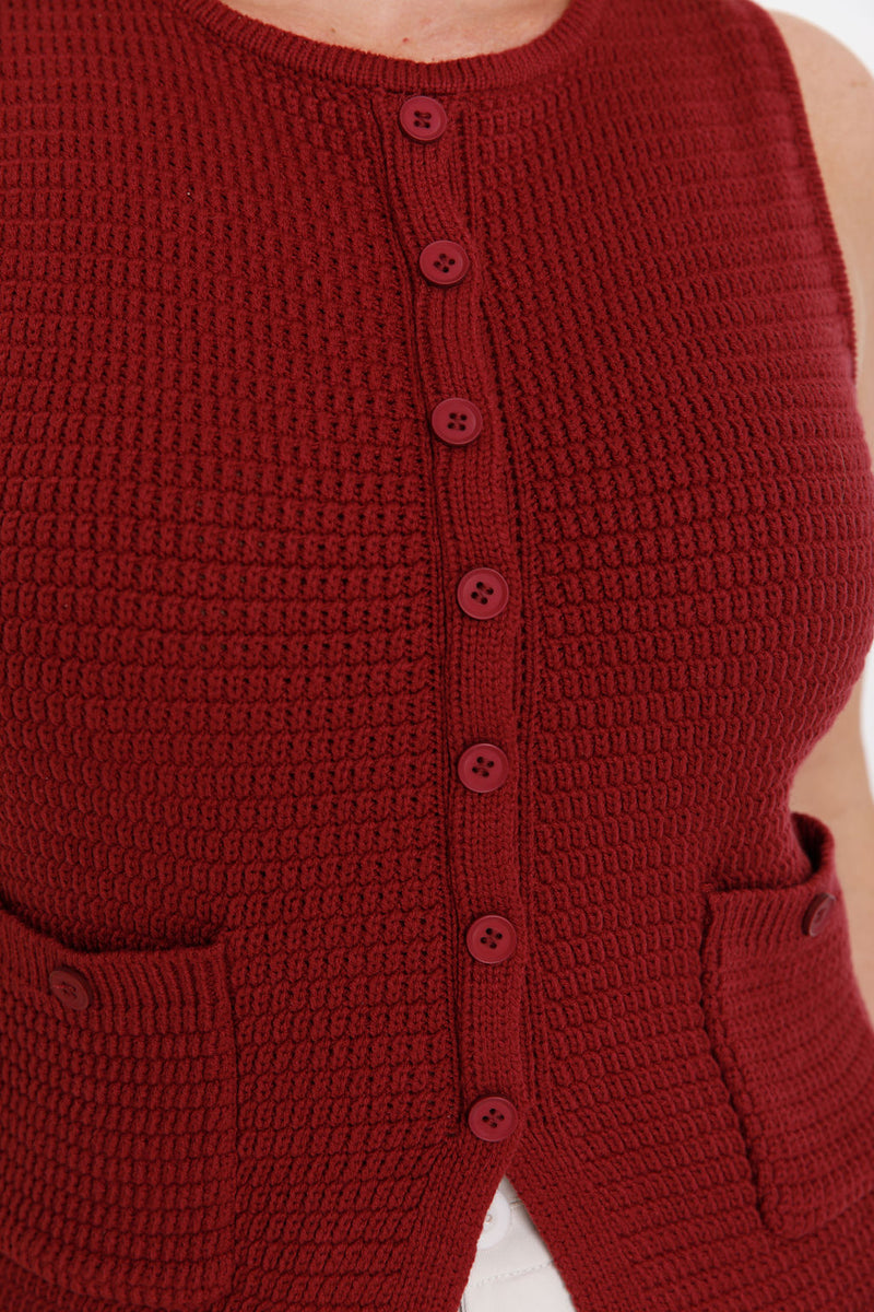 Ruby Knit Vest Top - Merlot - The Self Styler