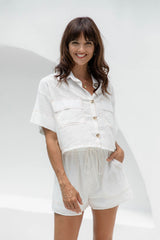 Kelli Crop Cotton Shirt - White - The Self Styler