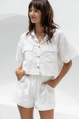 Kelli Crop Cotton Shirt - White - The Self Styler