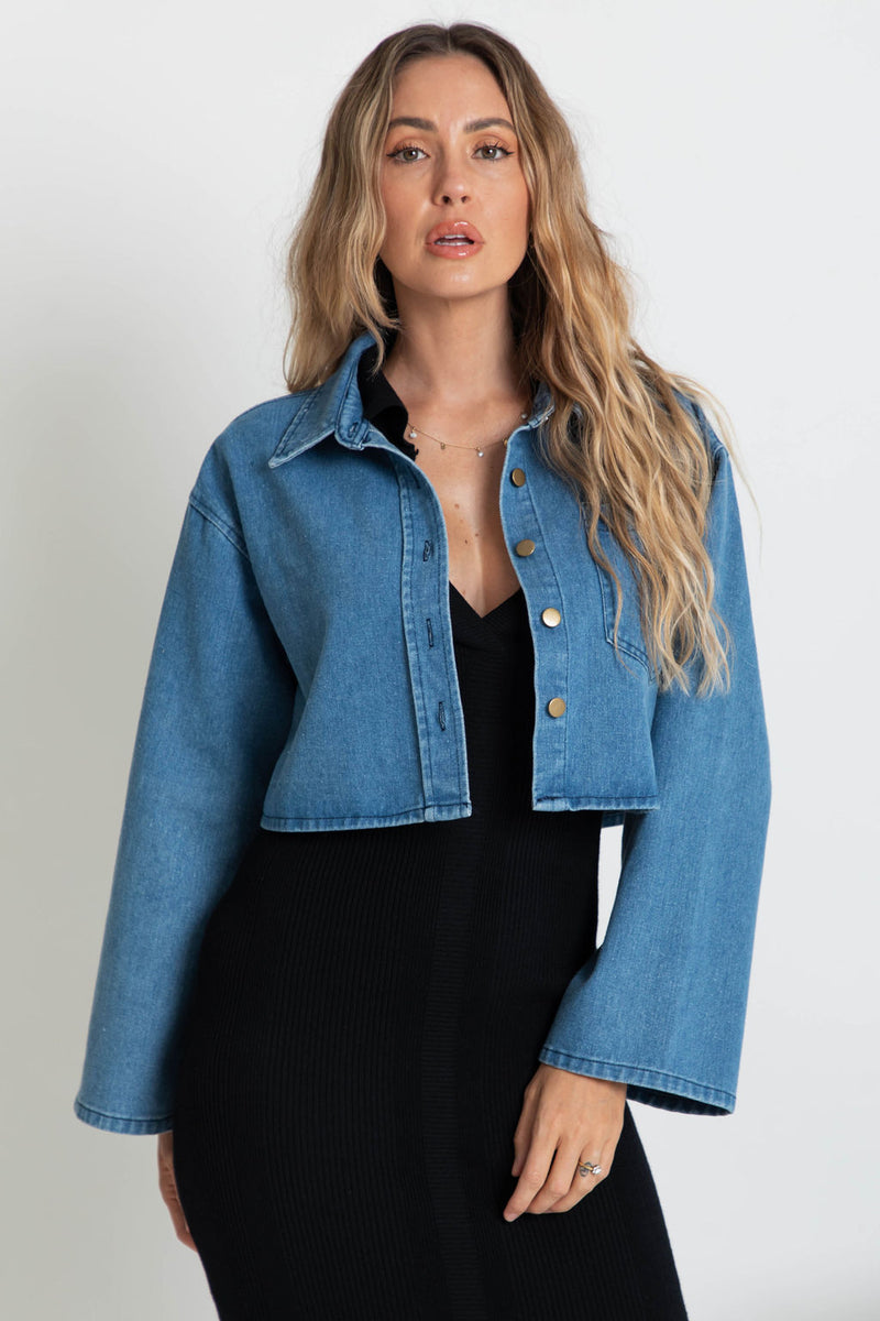 Elle Crop Denim Jacket Blue The Self Styler