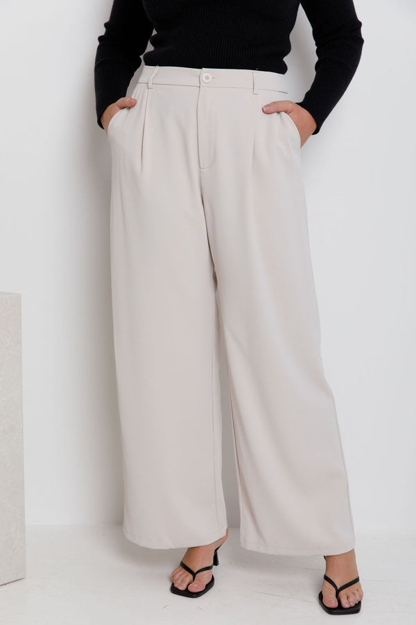 Rae Wide-Leg Pants - Stone - The Self Styler