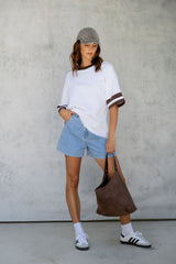 Blake Relaxed-Fit Stripe Tee - White and Chocolate - The Self Styler