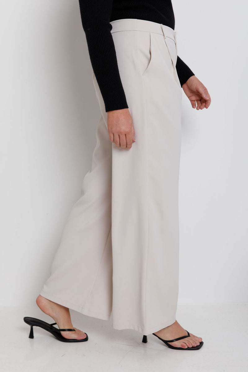 Rae Wide-Leg Pants - Stone - The Self Styler