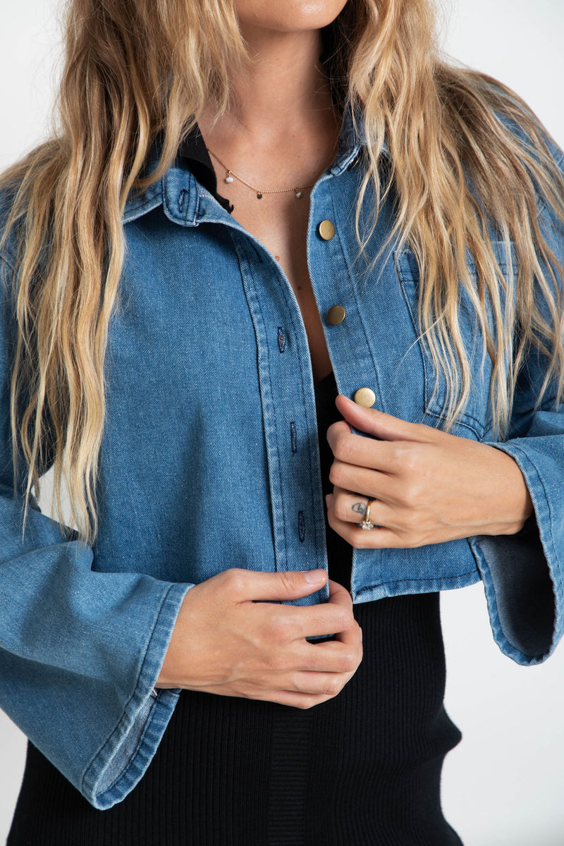 Elle Crop Denim Jacket Blue The Self Styler