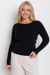 Autumn Long Sleeve Ribbed Knit Top - Black - The Self Styler