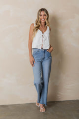 Hannah Front Tie Top - White - The Self Styler