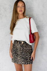 Josie Denim Mini Skirt - Leopard Print - The Self Styler - The Self Styler
