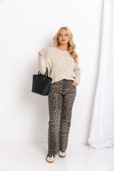 Remi High-Rise Wide-Leg Denim Jeans - Leopard Print - The Self Styler - The Self Styler