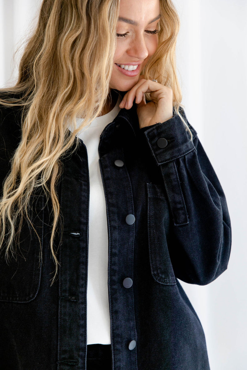 Phoenix Longline Relaxed-Fit Denim Jacket - Black Wash - The Self Styler - The Self Styler