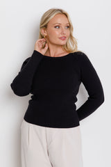 Autumn Long Sleeve Ribbed Knit Top - Black - The Self Styler