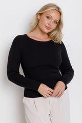 Autumn Long Sleeve Ribbed Knit Top - Black - The Self Styler