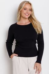Autumn Long Sleeve Ribbed Knit Top - Black - The Self Styler