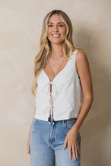 Hannah Front Tie Top - White - The Self Styler