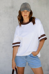 Blake Relaxed-Fit Stripe Tee - White and Chocolate - The Self Styler
