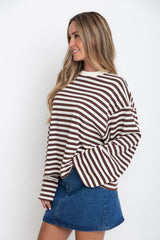 Benni Stripe Long Sleeve Top - Chocolate and Cream - The Self Styler