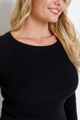 Autumn Long Sleeve Ribbed Knit Top - Black - The Self Styler