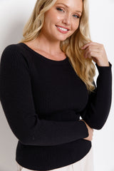Autumn Long Sleeve Ribbed Knit Top - Black - The Self Styler