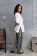 Quinn Relaxed-Fit Side Split Tee - White