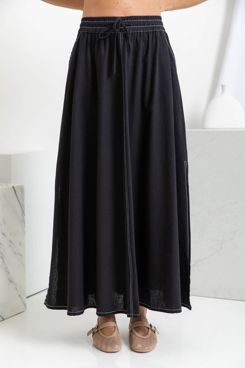 Ellie Contrast Maxi Skirt - Black - The Self Styler