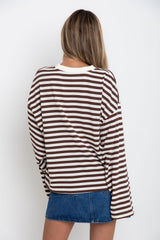 Benni Stripe Long Sleeve Top - Chocolate and Cream - The Self Styler