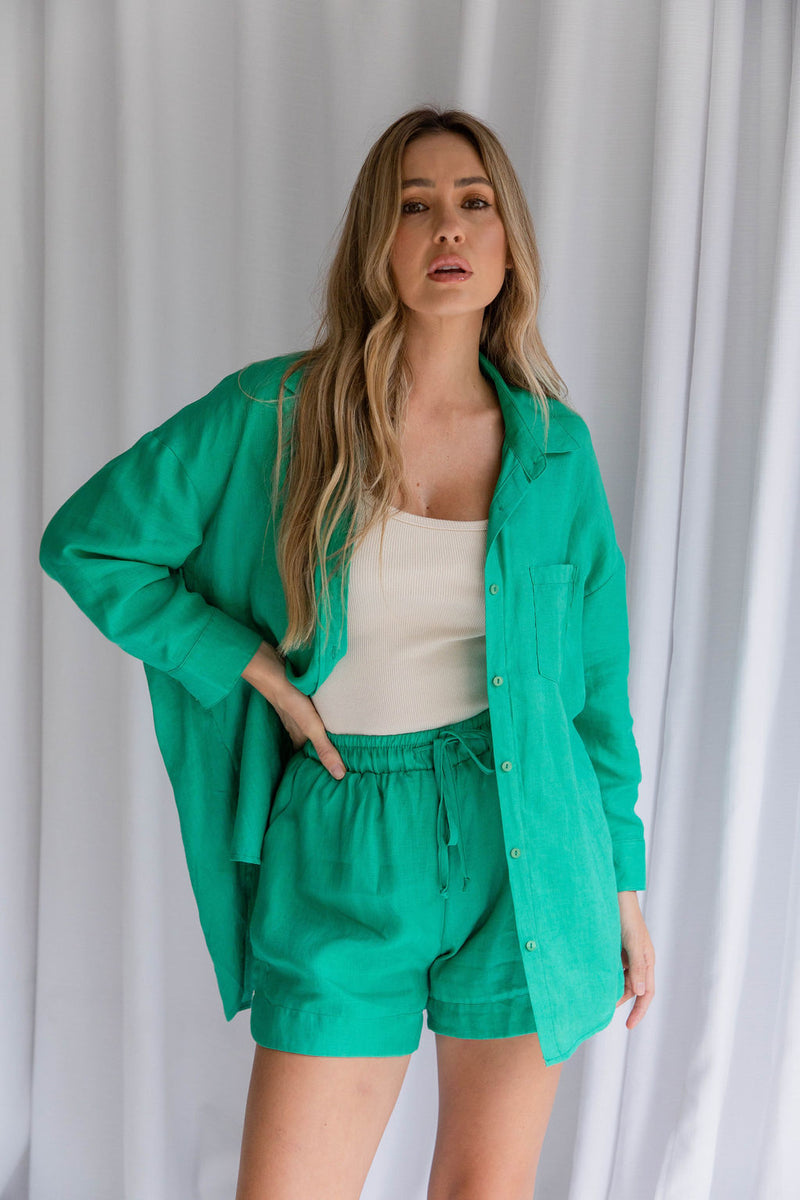 Kaia Linen Shirt - Jade Green - The Self Styler