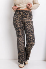 Remi High-Rise Wide-Leg Denim Jeans - Leopard Print - The Self Styler - The Self Styler