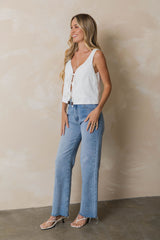 Hannah Front Tie Top - White - The Self Styler