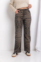 Remi High-Rise Wide-Leg Denim Jeans - Leopard Print - The Self Styler - The Self Styler