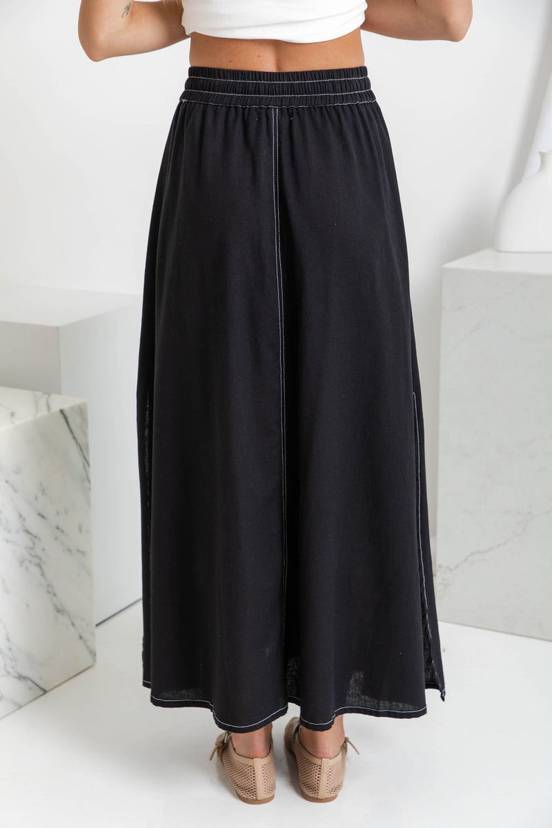Ellie Contrast Maxi Skirt - Black - The Self Styler