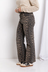 Remi High-Rise Wide-Leg Denim Jeans - Leopard Print - The Self Styler - The Self Styler