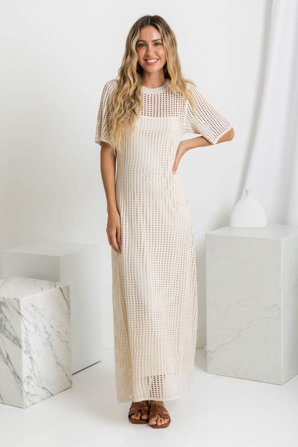 Airlie Crochet Maxi Dress - Natural - The Self Styler