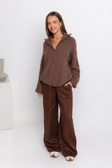 Hudson Zip Knit - Mocha Burgundy Marle - The Self Styler