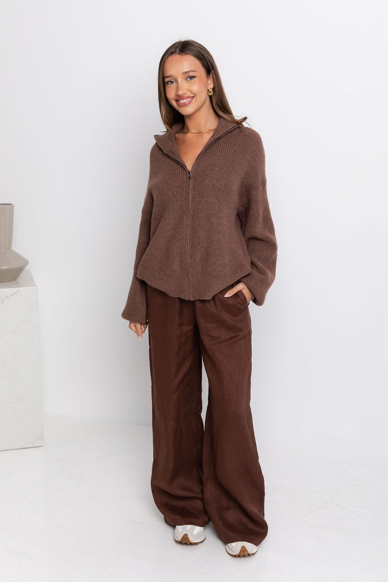 Hudson Zip Knit - Mocha Burgundy Marle - The Self Styler