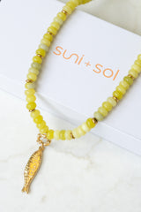 Cleo Fish Charm and Natural Stone Necklace - Gold - Suni and Sol - The Self Styler