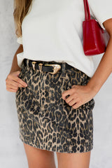 Josie Denim Mini Skirt - Leopard Print - The Self Styler - The Self Styler