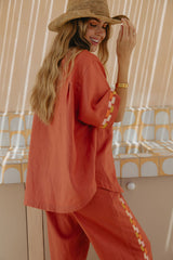 Pia Linen Shirt - Papaya - The Self Styler
