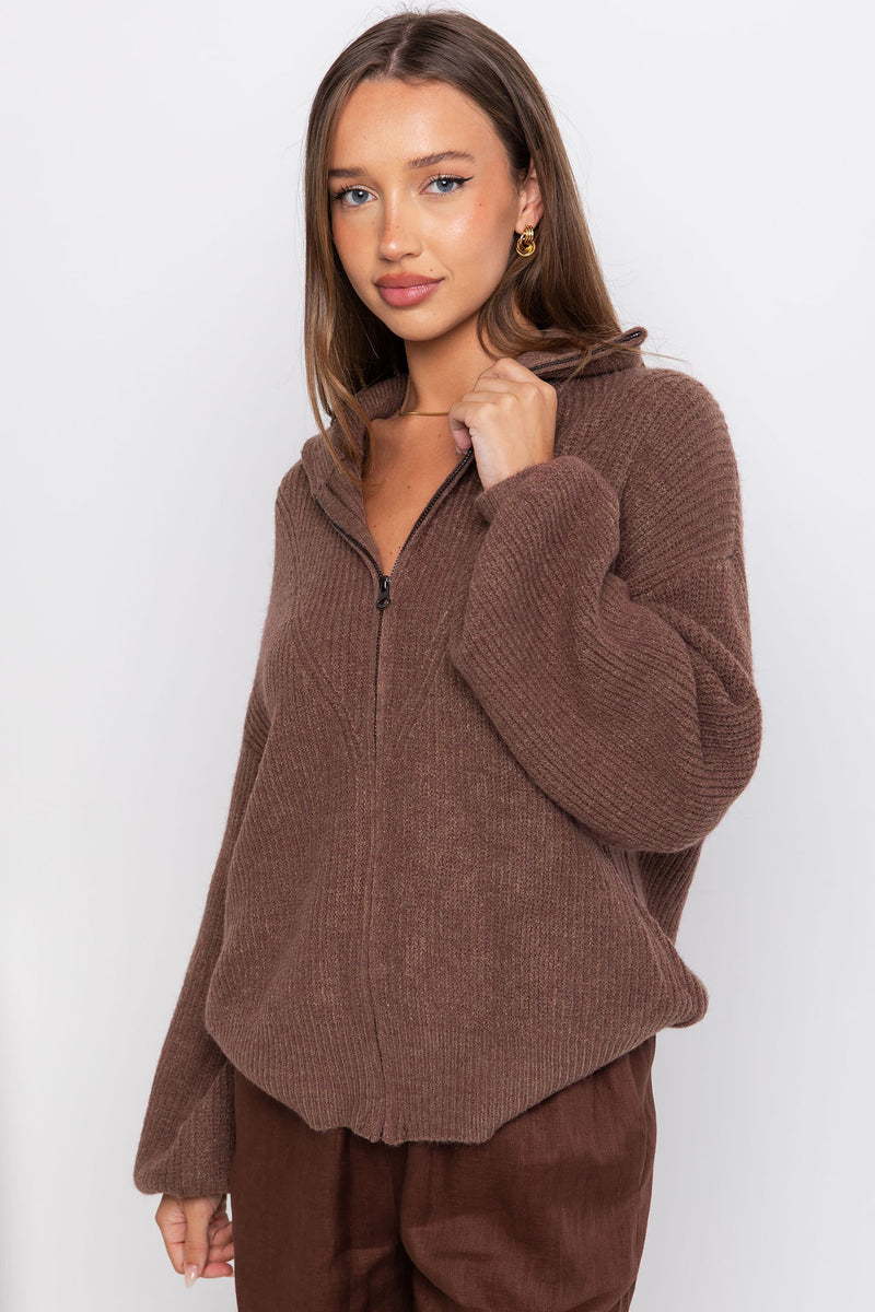 Hudson Zip Knit - Mocha Burgundy Marle - The Self Styler